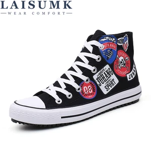 Мужская парусиновая обувь LAISUMK, с граффити, дышащая, повседневная, в британском стиле, на плоской вулканизированной подошве, для весны