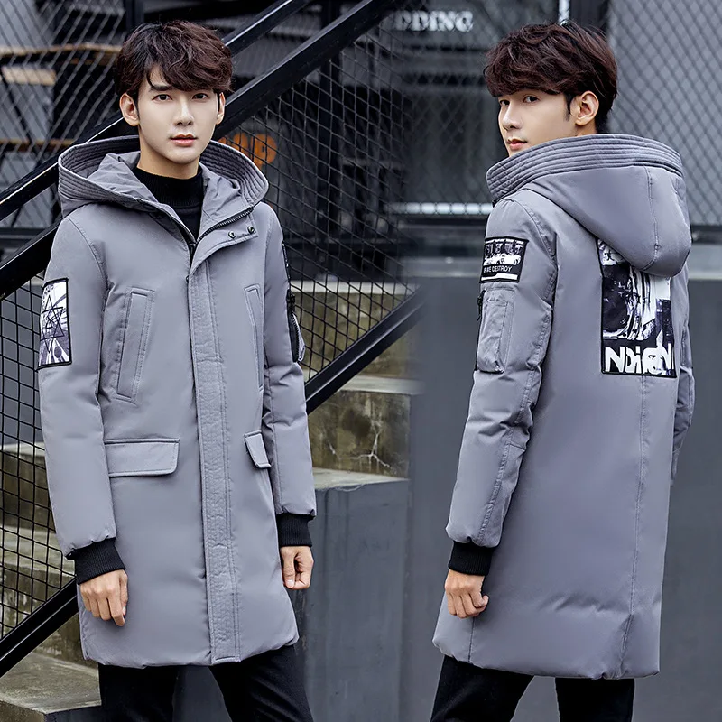 Очень длинный зимний мужской пуховик повседневная куртка на гусином пуху парка с