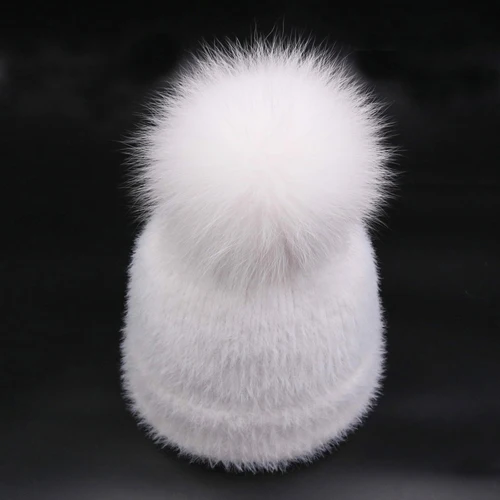 White - Fox Fur Новое поступление, зимние женские шапки-бини из искусственного меха норки, вязаные женские шапки Skullies с натуральным мехом лисы, женская теплая шапка - Цвет: White - Fox Fur