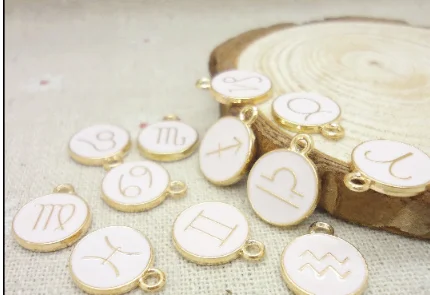

12pcs enamel Charm Twelve constellations pendant 15*12MM KC gold Handmade earrings bracelet necklace Jewelry Making DIY trinket