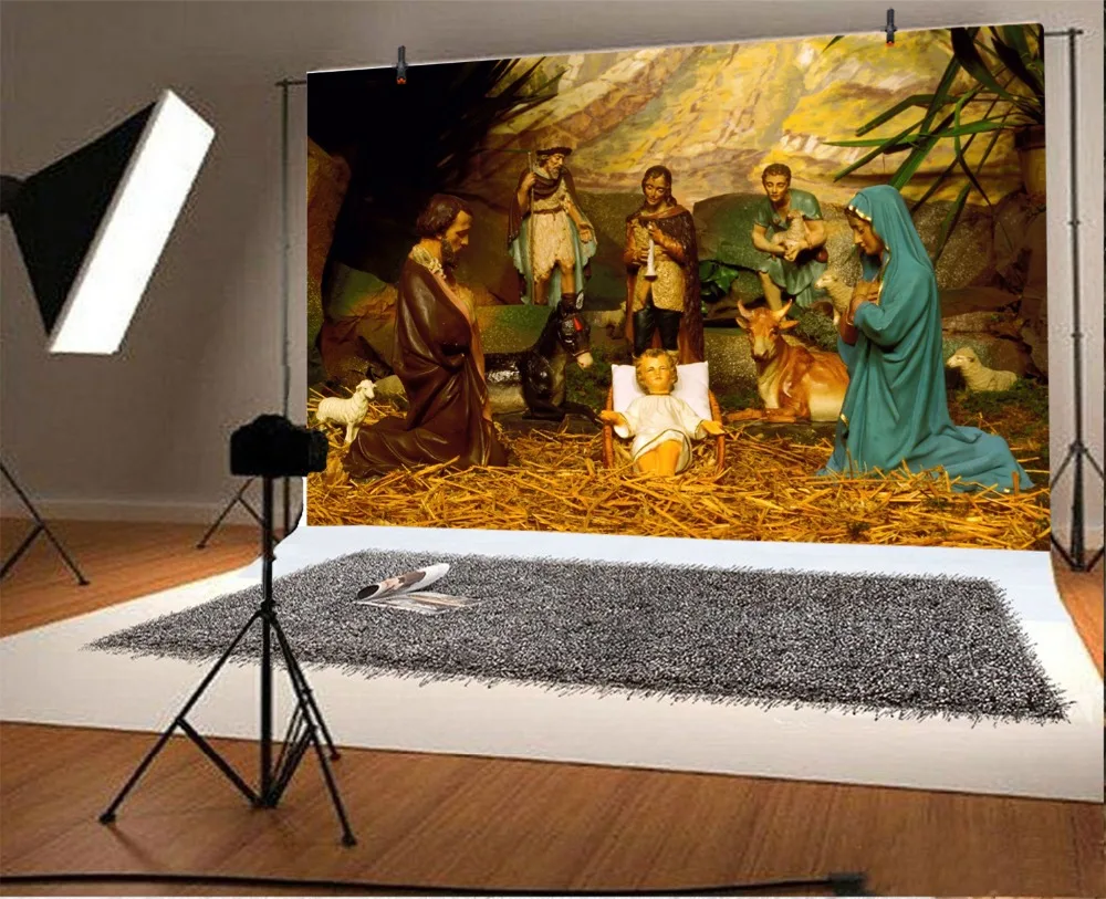 Laeacco Кристиан Иисус сцена рождения статуя фотографии фоны индивидуальные