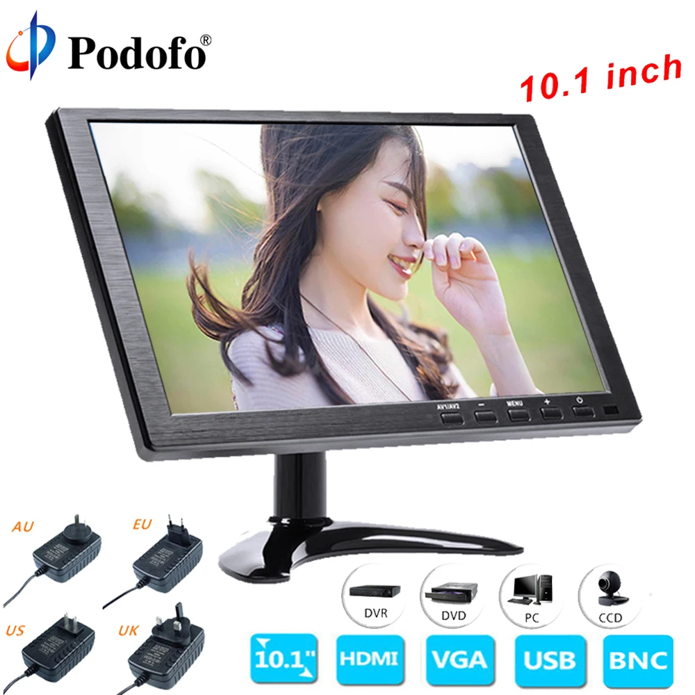 Podofo 10 1 &quotЖК дисплей HD монитор Мини ТВ &amp компьютер Цвет дисплея Экран 2 канала