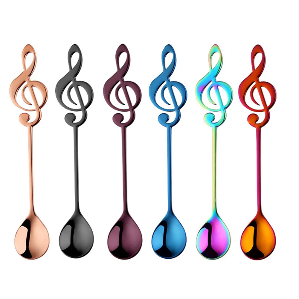 6pcs Mixed color 6 шт./4 шт., набор музыкальных кофейных ложек из нержавеющей стали, десертная чайная ложка, ложка для мороженого, сахара, ложка для перемешивания, чайная ложка, аксессуары для кофе - Цвет: 6pcs Mixed color