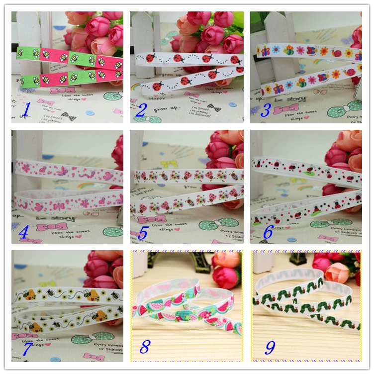 3/8 &quotБесплатная доставка бант для волос с изображением божьей коровки арбуза