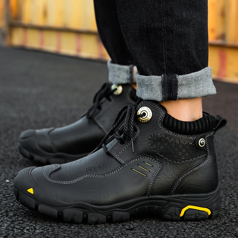 Cunge/Мужская Брендовая обувь для пеших прогулок очень теплая зимняя кожаная