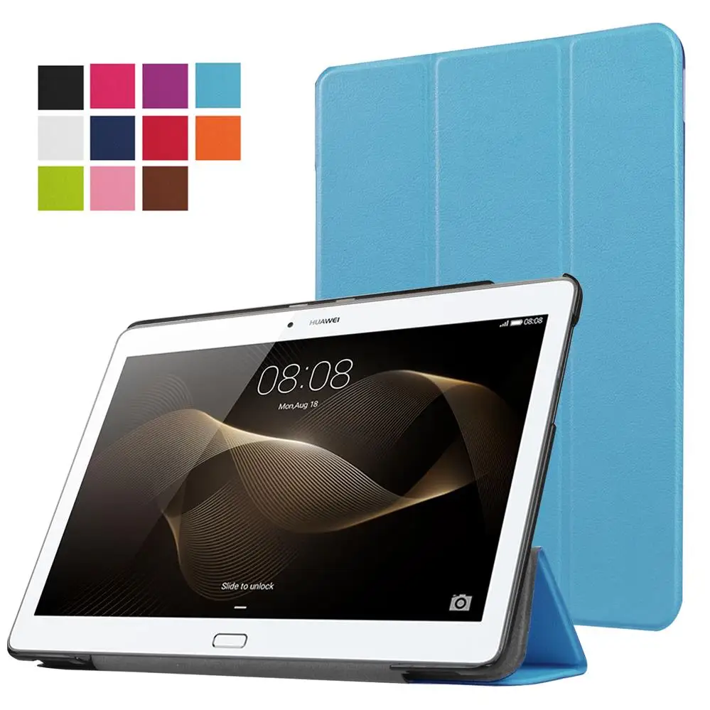 Blue Чехол для планшета huawei MediaPad T5 10,1 из искусственной кожи анти-осколки ультра тонкая защитная пленка из закаленного стекла - Цвет: Blue