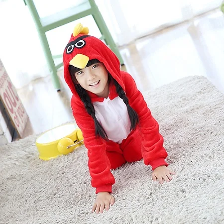 Red bird Детские пижамы с единорогом из мультфильма; зимние пижамы кигуруми для мальчиков и девочек; одежда для сна из кораллового флиса; теплый пижамный комплект - Цвет: Red bird