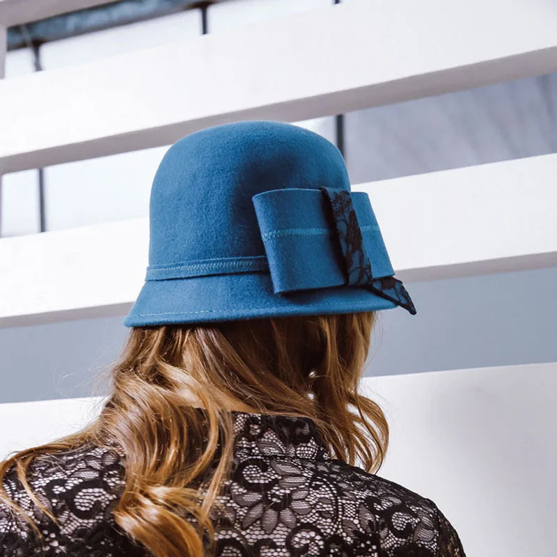 Новинка 2017 Женская осенне-зимняя кружевная короткая шляпа Fibonacci с большим бантом