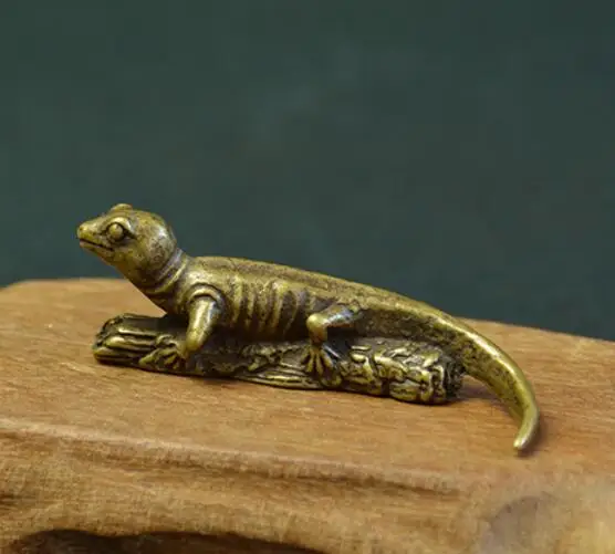 Китайская коллекция archaize латунная ящерица маленькая статуя|Статуи и скульптуры|