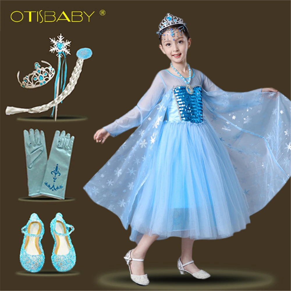 OTIABABY/Детский костюм Эльзы со снежинками; рождественское детское платье Эльзы с блестками для девочек; Бальные платья Снежной Королевы; платье для дня рождения