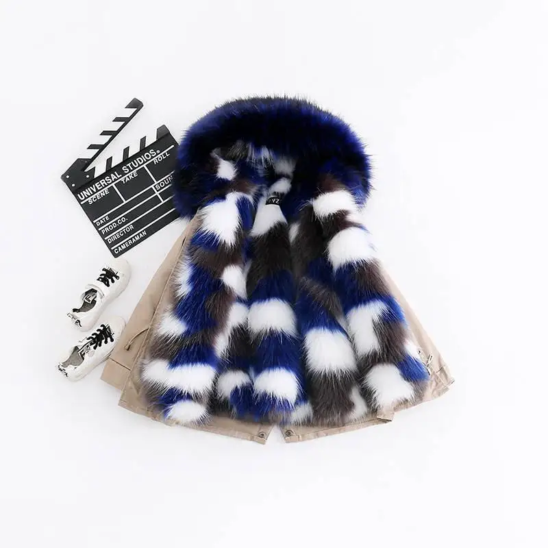 Куртка детская из искусственного лисьего меха с капюшоном Q489 2021 | Детская одежда