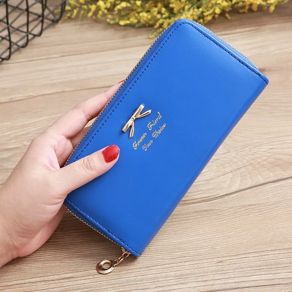 Royalblue Wallet Женский Длинный клатч, кошельки для женщин, Новая мода из искусственной кожи монета с изображением завязанного банта, сумка, кошелек, кошельки для телефона, простой милый женский кошелек с отделением для карт - Цвет: Royalblue Wallet