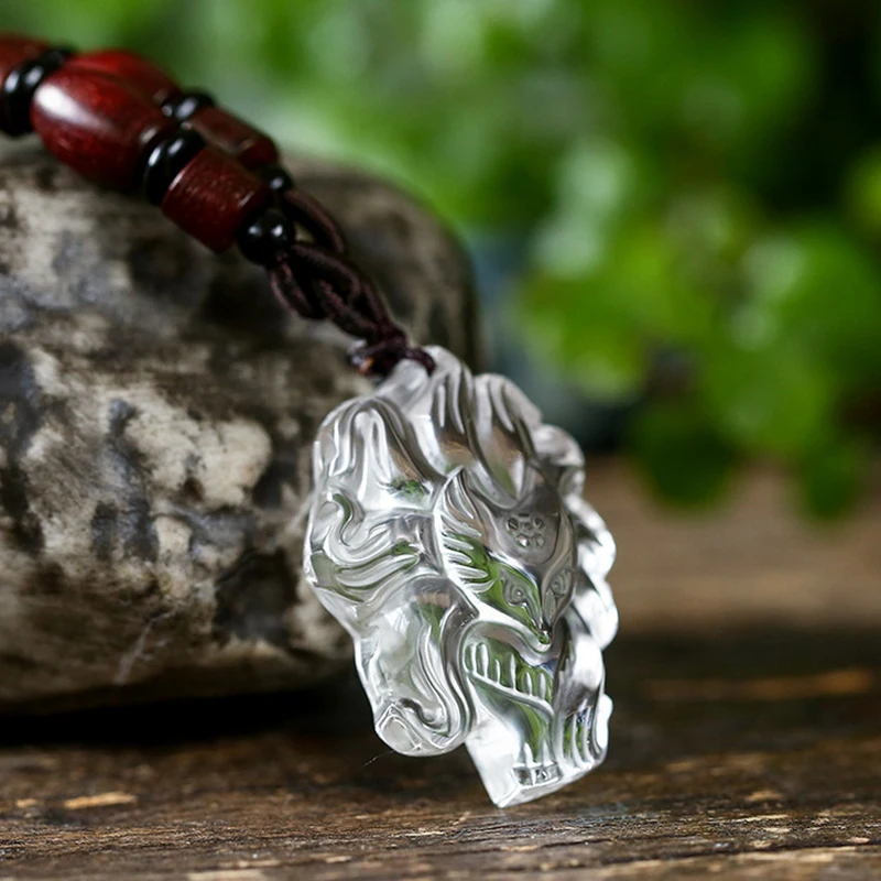 Оптовая продажа белый кулон из натурального кристалла ручной работы с лисьим