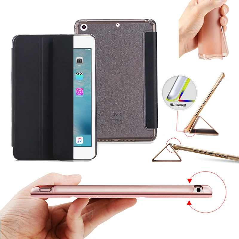 Nice cover for apple ipad mini 1 2 3 case slim thin soft tpu silicone back protective pu leather smart case flexible cover