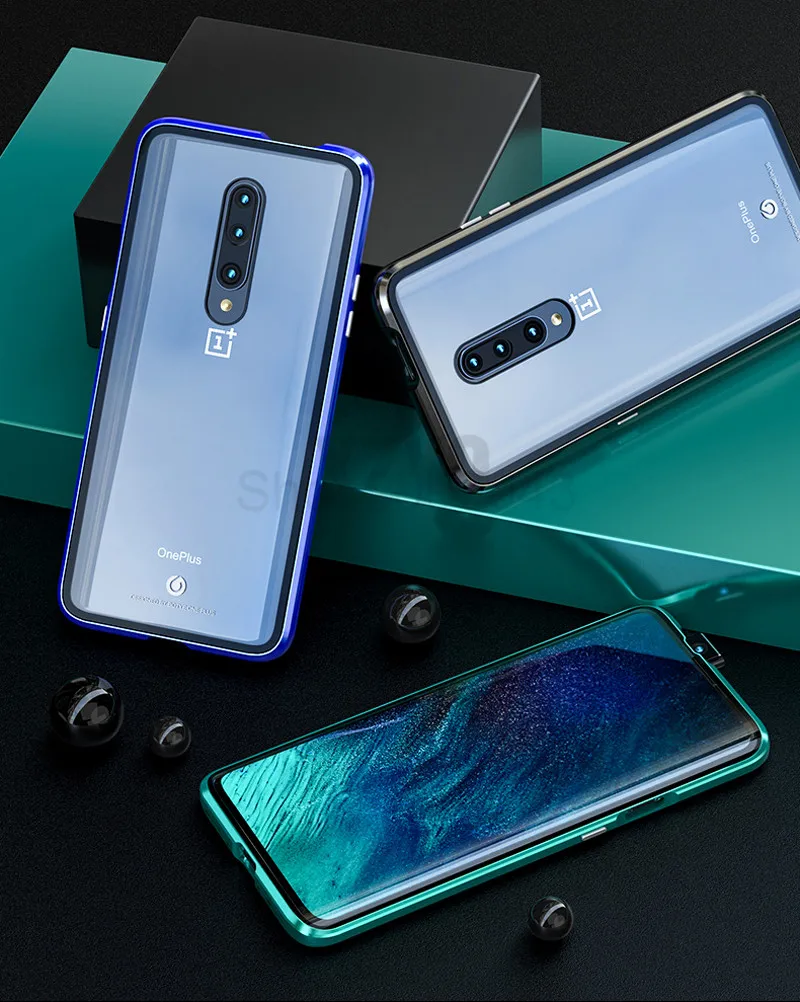 Роскошный магнитный металлический бампер чехол для Oneplus 7 Pro Чехол прозрачный двусторонний-стекло в рамке полный корпус Чехол One Plus 7 Pro Чехол Броня