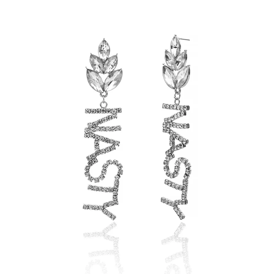 02 Silver Ingemark, корейские серьги-капли с кристаллами и буквами для девушек, массивные длинные висячие серьги в виде цветка, стразы для женщин, ювелирные изделия, подарки - Окраска металла: 02 Silver
