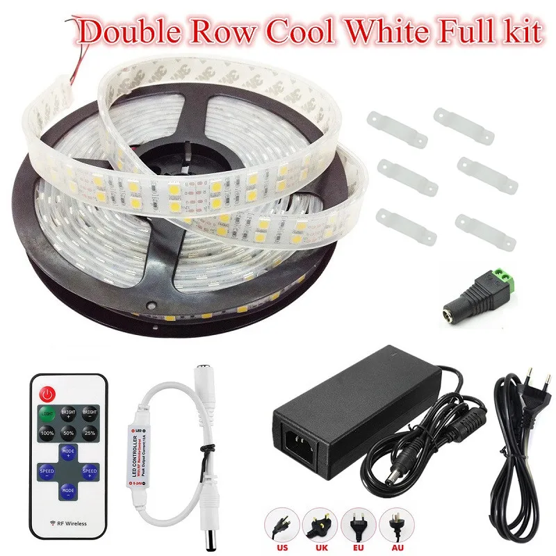 Cool White Full Kit 5 м DC 12 V 600Led 120led/M Водонепроницаемая SMD 5050 RGB теплая белая светодиодная лента двухрядная гибкая лента с пультом дистанционного управления - Испускаемый цвет: Cool White Full Kit