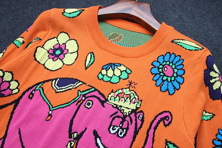 Free Shipping 2017 Yellow Half Sleeves Women's Pullovers Summer Elephant Florals Jacquard Runway Sweaters S005 | Женская одежда