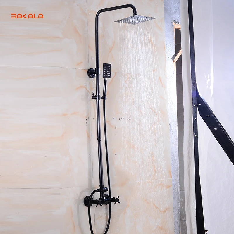 

BAKALA Bathroom Black Shower Set Wall Mounted 8" Rainfall Shower Mixer Tap Faucet 3-functions Mixer Valve GZ-6007R/8R