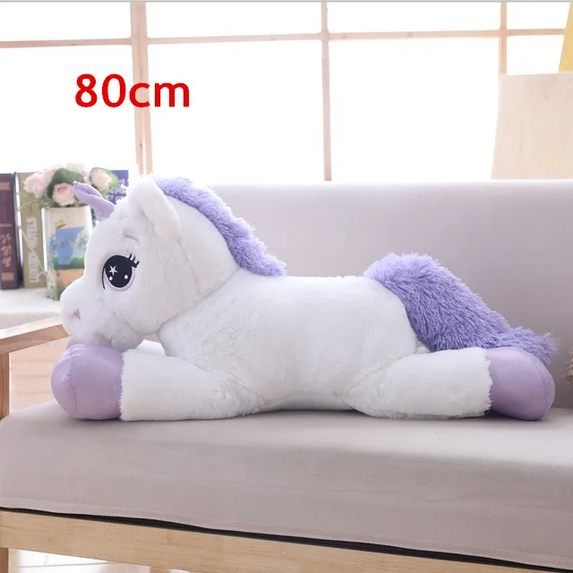 80cm white purple 40-110 см чучело Детские Куклы Kawaii мультяшный Радужный Единорог плюшевые игрушки для детей подарок на день рождения - Цвет: 80cm white purple