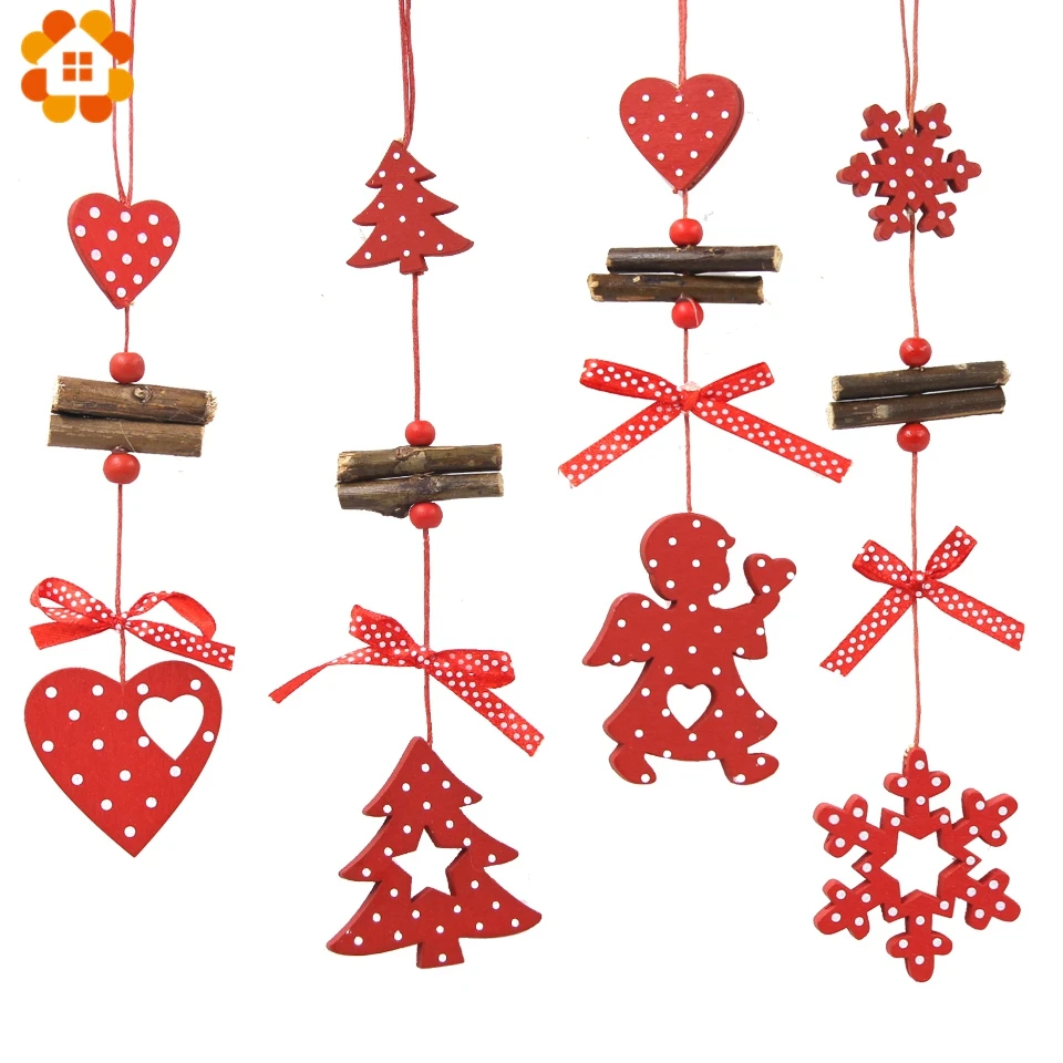 5 шт./лот DIY красные рождественские снежинки и звезды Дерево Деревянные Подвески