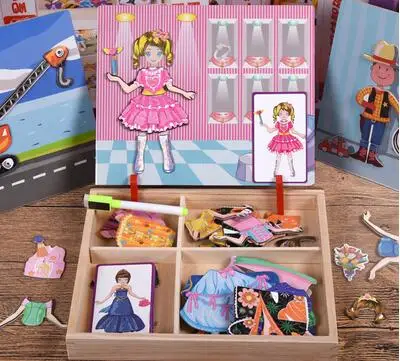MamimamiHome/Детская деревянная игрушка, объемная магнитная головоломка, деревянная доска для раннего обучения рисованию, развивающие игрушки Монтессори, головоломка - Цвет: princess dress
