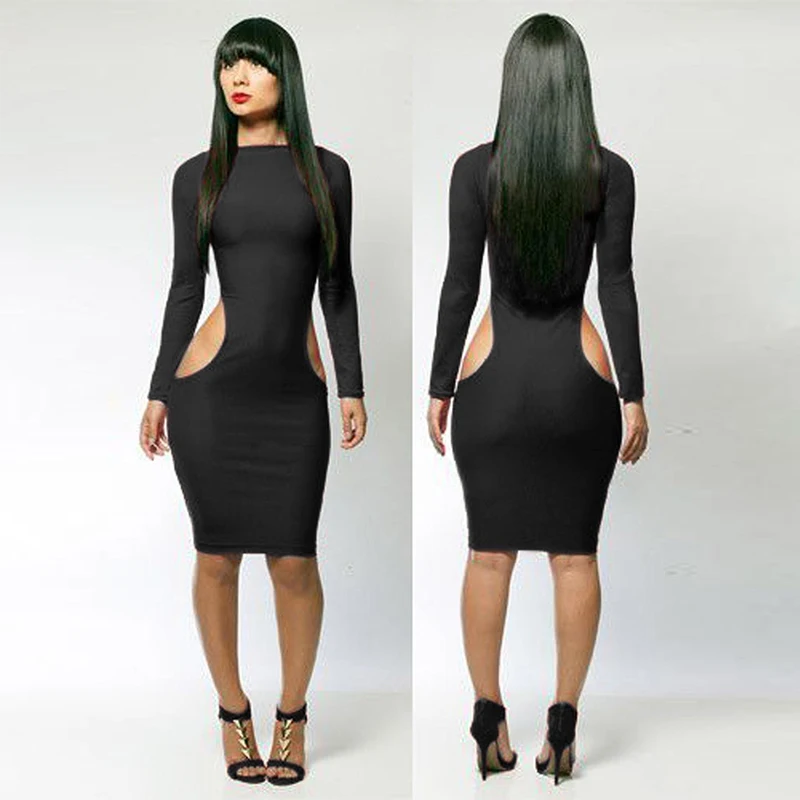 Платье Dream Vine с длинным рукавом боковым вырезом и круглым пикантное платье