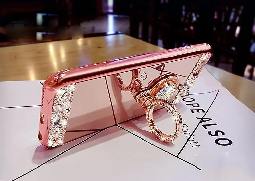 Роскошный кристалл rhinestone bling диаманта блеск зеркало case кольцо подставка для xperia c5