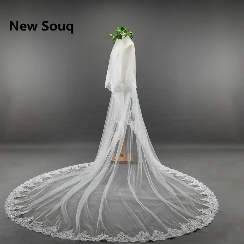 Двухслойная Длинная свадебная фата новинка 2019 покрытая лицевой стороной