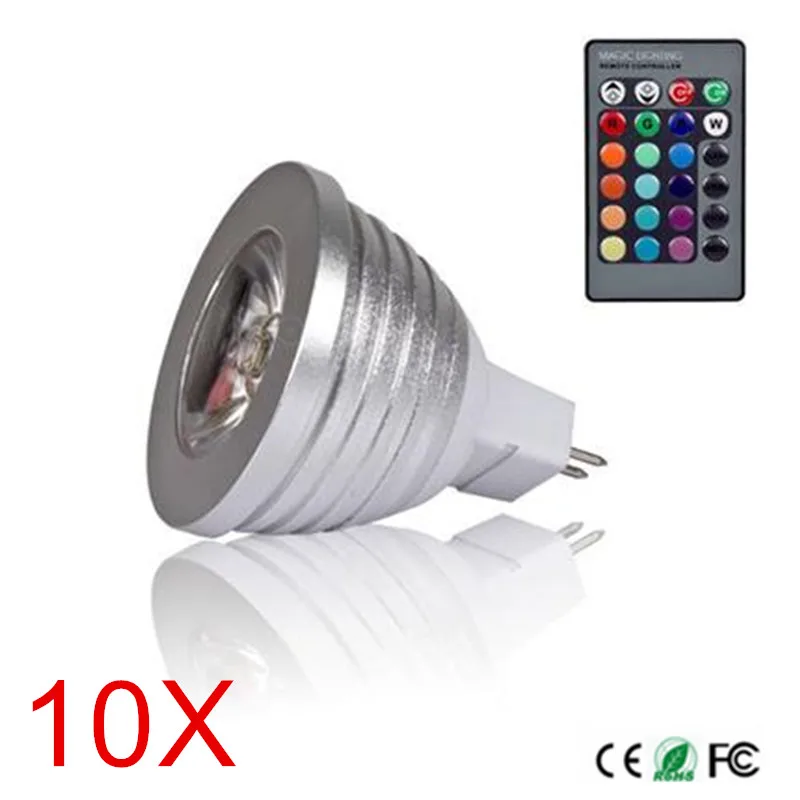 RGB LED light 3W spotlight RGB MR16 12V ultra brightness + 24 key remote control High quality 10Pcs RGB LED Bulb