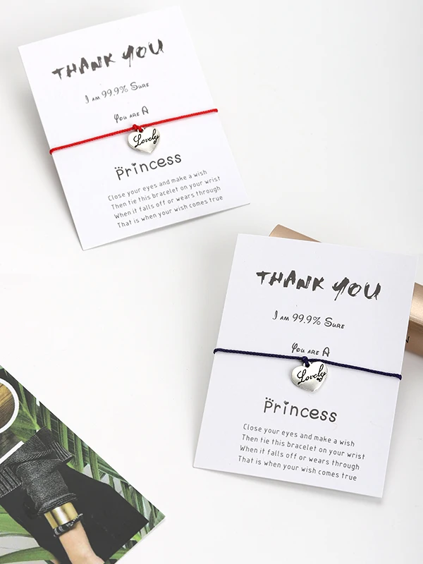 VEKNO ручной работы красная веревка прекрасный браслет в форме сердца Серебряный