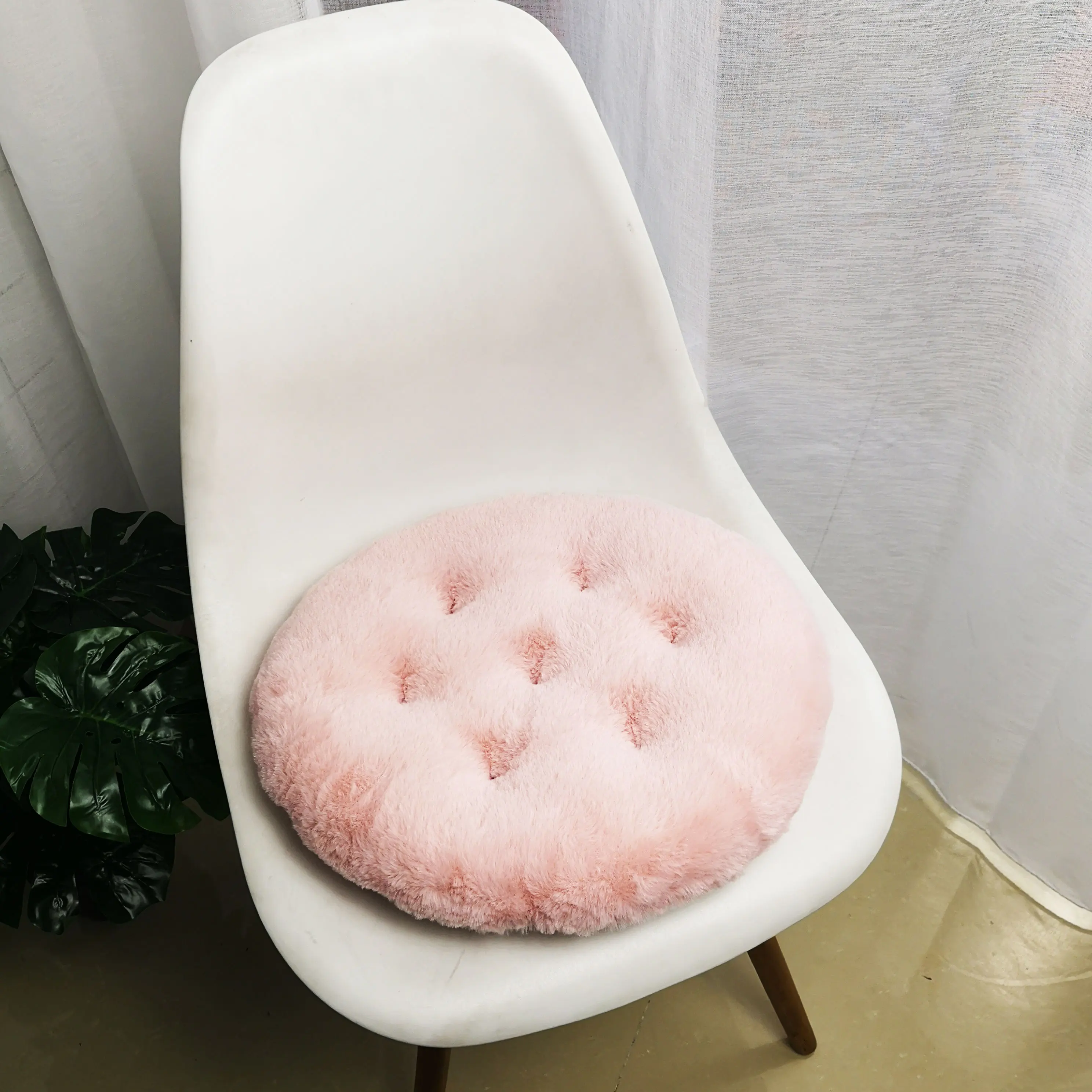 Pink Плюшевые круглые подушки мягкие длинные волосы кресло эркер окно татами пол подушки для гостиной спальня отель дропшиппинг - Цвет: Pink
