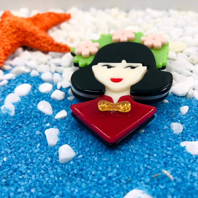SexeMara/акрил девушка брошь на шпильке зеленого розового цвета с цветочным принтом