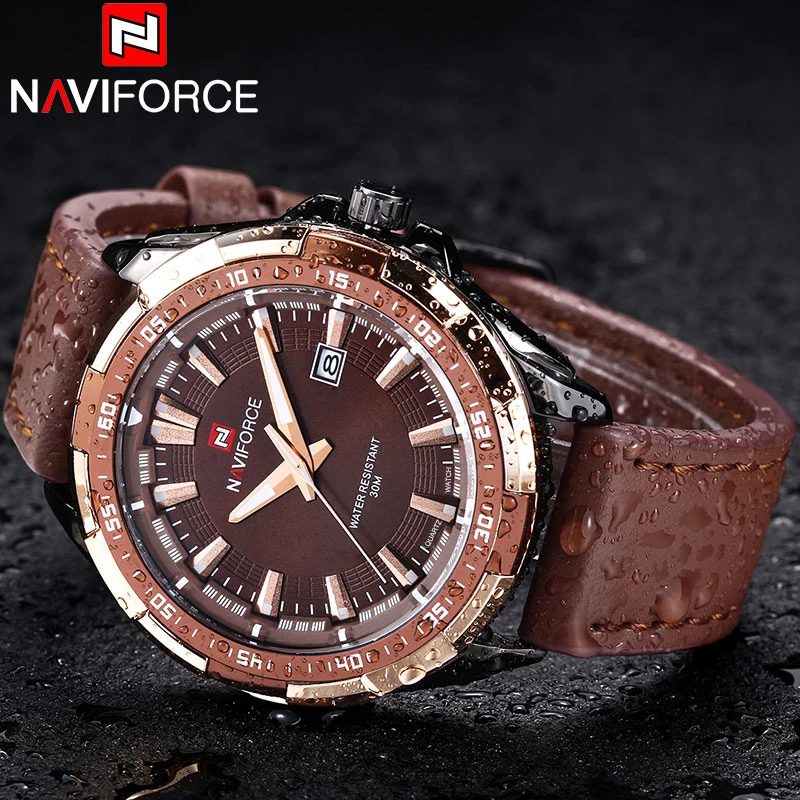 Relogio NAVIFORCE роскошные часы мужские спортивные часы кожаные водонепроницаемые кварцевые наручные часы светящиеся Аналоговые часы с календарем часы 9056