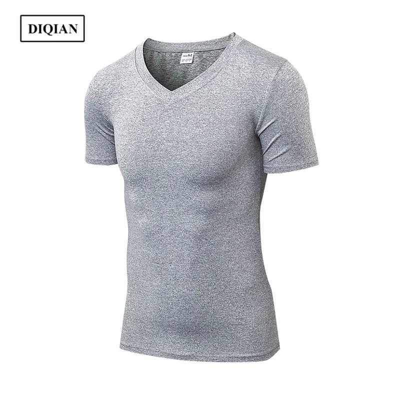 2018 New Arrival Bodybuilding Men Running T-shirt Solid Color Fitness Sport T-shirts Short Sleeve Quick-drying V-neck Tees Tops | Спорт и