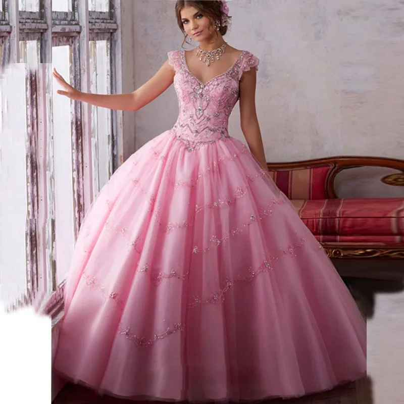 Розовый Милые 16 платьев Дешевые Бальные платья Vestido de Debutante Para 15 anos Розовые Кристаллы бальные платья платье для 15 - Цвет: Розовый