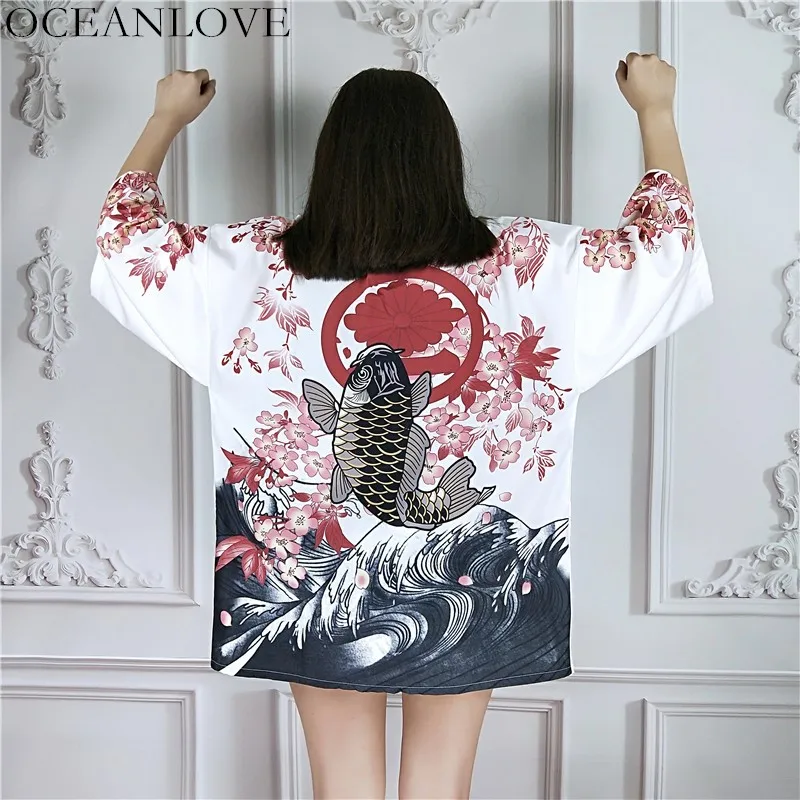 OCEANLOVE Harajuku Koi кимоно с цифровым принтом блузки лето 2020 поясом юката рубашки