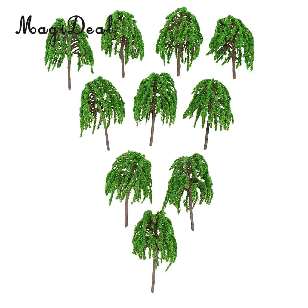 MagiDeal 10 ⑤ упак. 1:75 пластиковые ивовые модели деревьев и поезда железнодорожная
