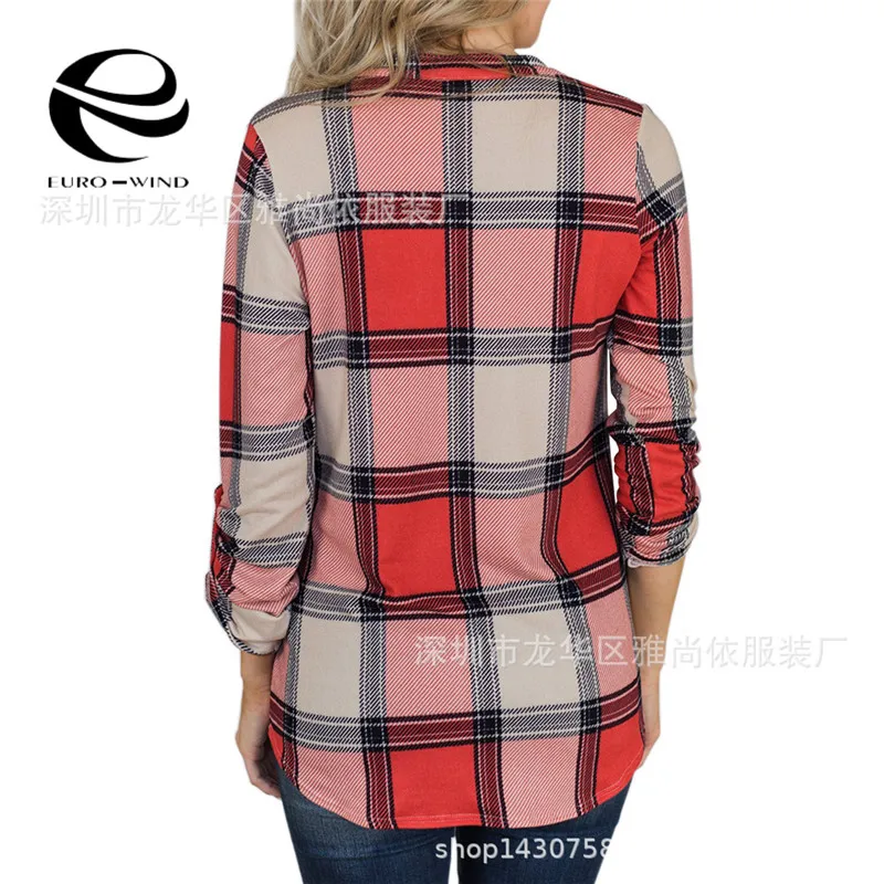 Плюс Размеры Для женщин топы и блузки Винтаж в клетку рубашка с длинными рукавами