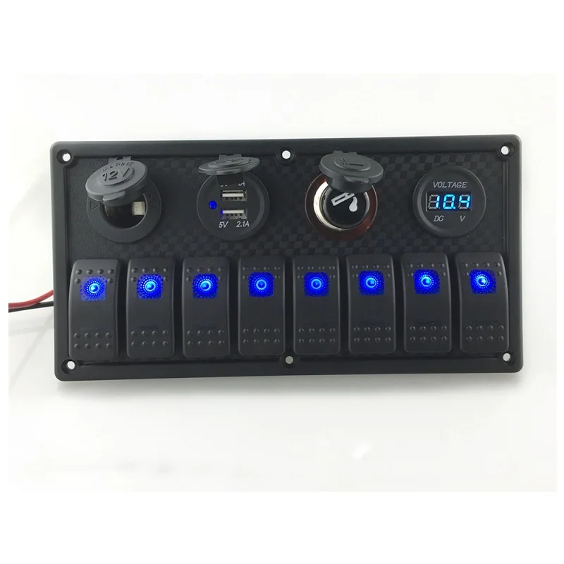 12 V-24 V DC 8 Gang Водонепроницаемый морской синий светодиодный переключатель Панель с Мощность Вольтметр для розетки и USB светодиодный свет индикаторный переключатель