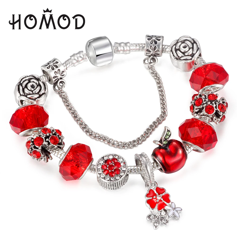 

HOMOD Dropshipping Red Santa Claus Charm Bracelets with Christmas Hat Dangle Fits Brand Bracelet for Women Christmas Gift