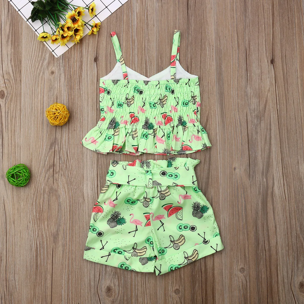 Newborn Infant Toddler Baby Girl Clothes 2019 New Summer Flamingo Sling Button Tops Vest Shorts Pants 2PCS Outfits Set | Детская одежда