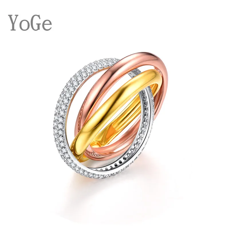 YoGe свадебные и вечерние ювелирные изделия для женщин, R3666 Роскошные AAA CZ тройное крошечное кольцо