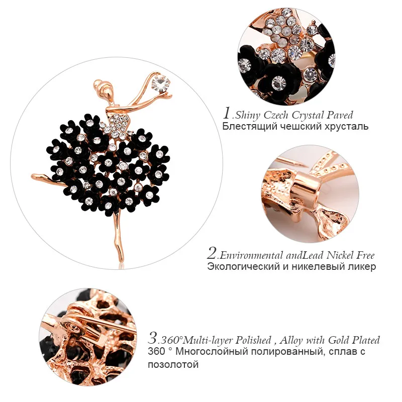 Броши ALLYES Ballerina для женщин, женская одежда, ювелирное изделие, модное розовое золото, сплав, булавки-брошки с кристаллами