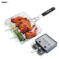 non stick rectangle grilling basket folding bbq grill vegetable basket set black wood handle bbq meat barbecue accessories tool