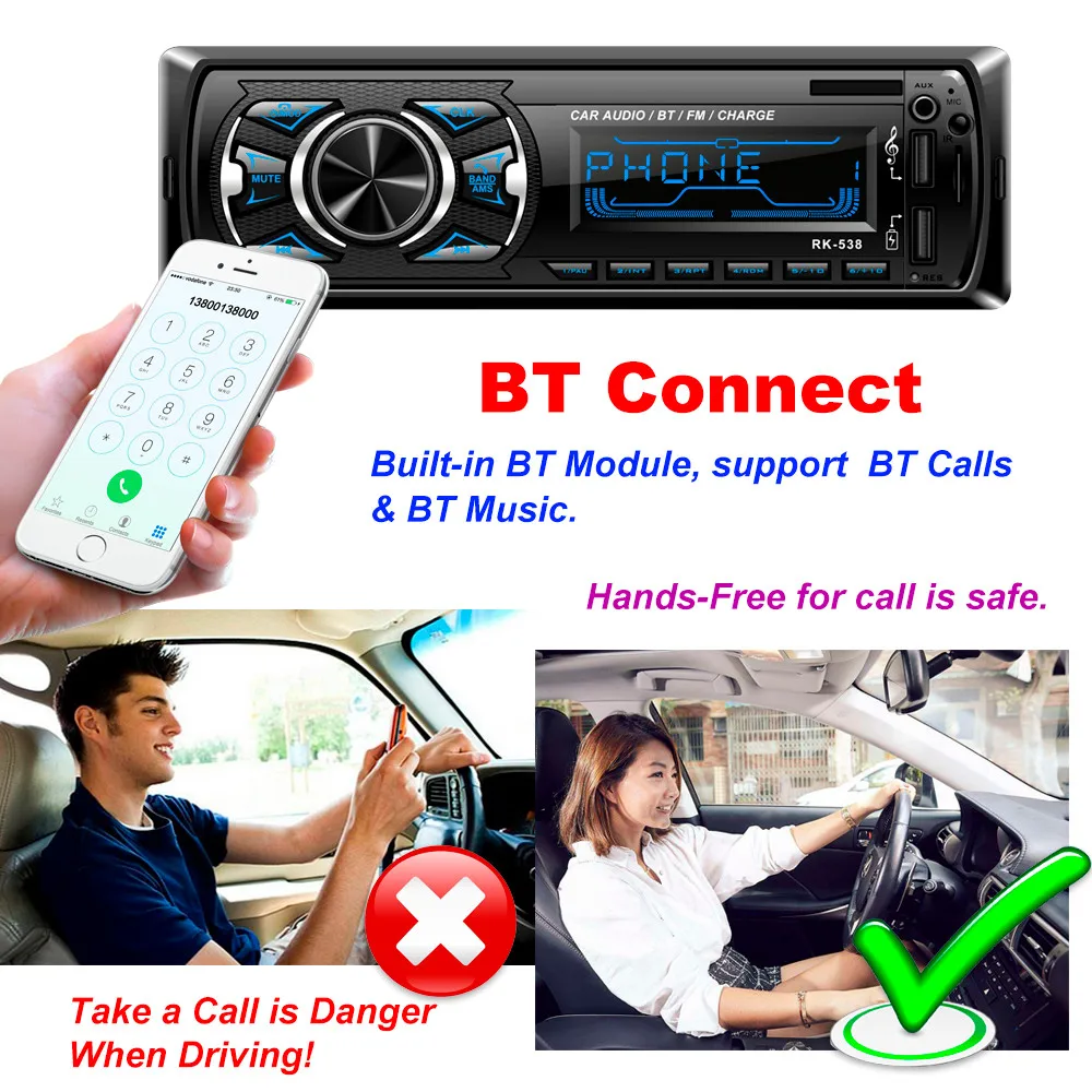 Автомобильный стерео аудио вход Aux FM приемник SD USB MP3 радио плеер USB Bluetooth аудио автомобильный Радио автомобильные аксессуары