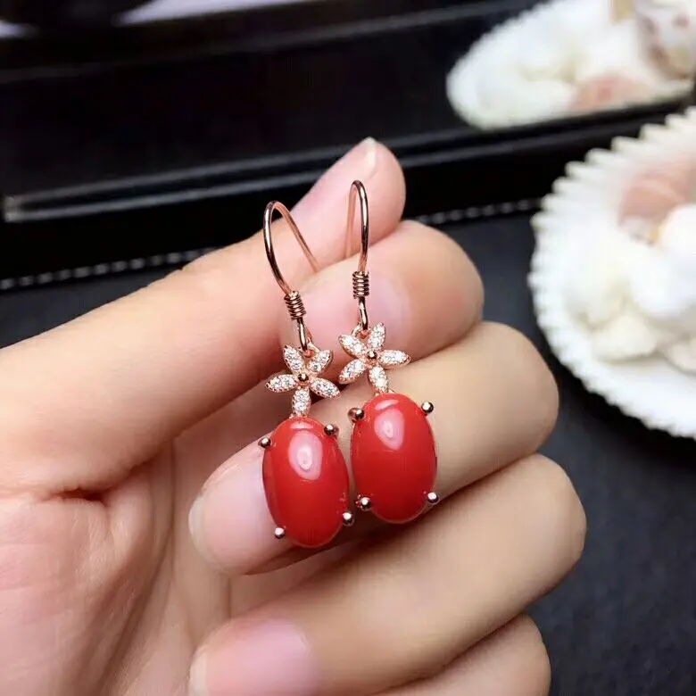 Женские серьги подвески с цветком MeiBaPJ красный коралловый самоцвет серебро 925
