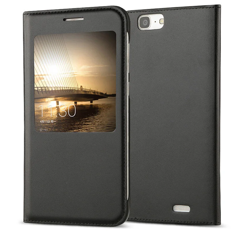 LEPHEE для huawei Ascend G7 чехол для huawei G7 C199 откидной Чехол кожаный чехол с окошком для просмотра полный G7 защитный чехол s 5,5" - Цвет: Black