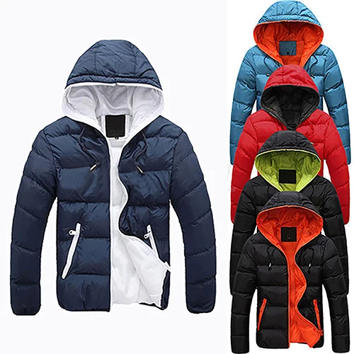 Мужская приталенная Повседневная теплая куртка с капюшоном зимнее плотное