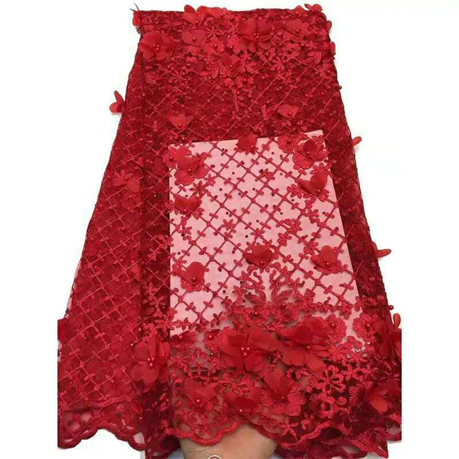 Африканский кружево ткань 2019 3D Цветы расшитый бисером кружевной тюль